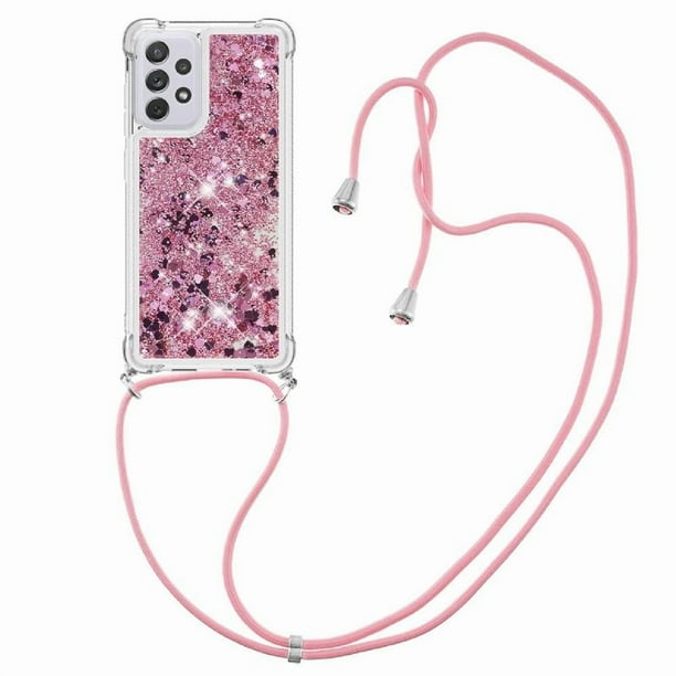 Funda FOXDOCK para Samsung Galaxy A73 5G con Cuerda Ajustable, Brillo Líquido, Protección Antigolpes y Lente – Ideal para Regalo