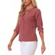 thumbnail image 4 of CURVOSPORT Blusa Elegante para Mujer Camisa de Trabajo Oficina con Fruncido Frontal Manga 3/4 Chifón Regreso a Clases Atuendo de Maestra Carmín Rojo M, 4 of 6