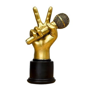 Magideal - Estatua De Mano Creativa, Escultura De Gesto De , Figurita De Resina, Exhibición Para Estante, Oficina, Escritorio, Decoración Para Hogar Micrófono 15X9.5X25Cm