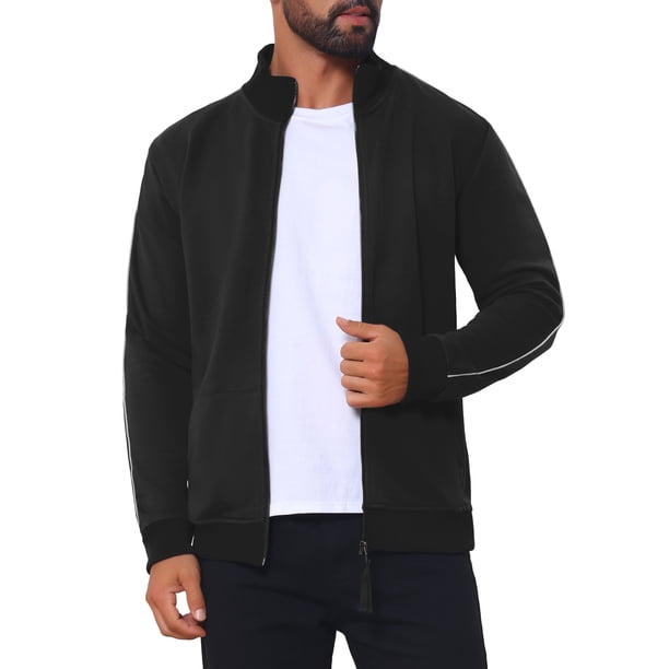 Sudadera Deportiva de Gimnasio con Cremallera de Manga Larga y Cuello Alto de Color Sólido para Hombre XL Negro