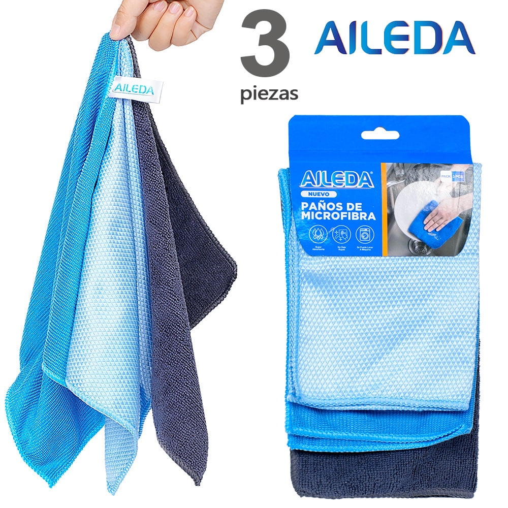Aileda Paño De Limpieza Microfibra Paño 3 U Doble Uso: Cocina, Automóvil Y Hogar 30x30cm