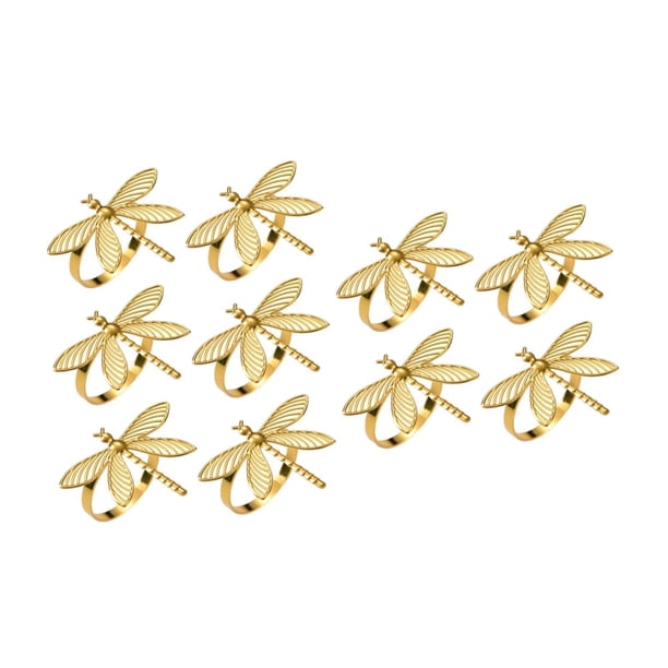 10 piezas Anillos de servilleta de liberación de libélulas Hebillas de servilleta de servilleta adornantes adornos decorativos para cumpleaños Día de Oro