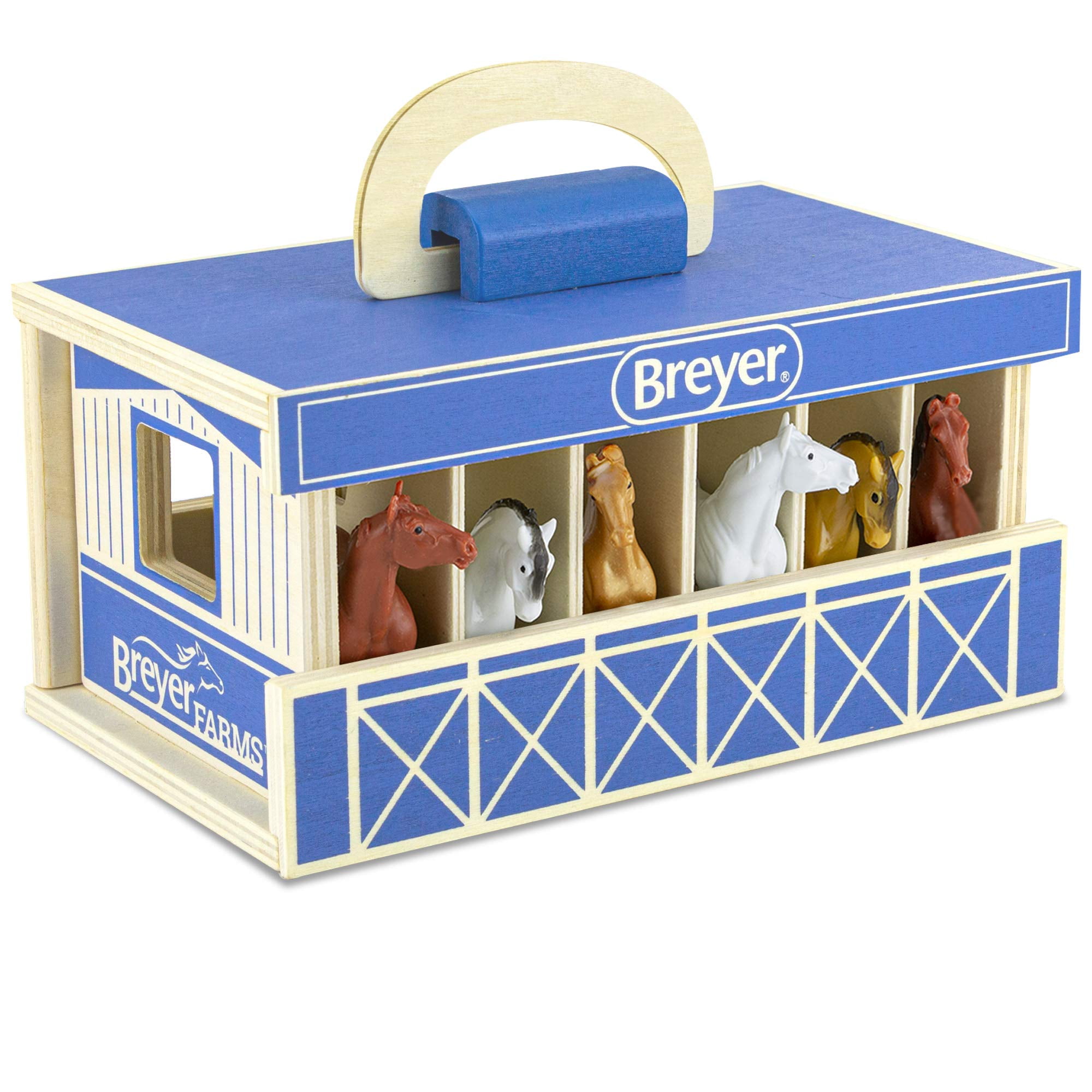 Establo De Madera Playset Breyer Horses Farms Con 6 Caballos 1:32