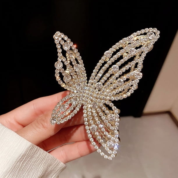 Gorgeous Butterfly Crystal Hair Claw Clips - Strong Hold Non-Slip Hair Catch Barrettes for Thick and Thin Hair - Perfect Accessories for Women and Girls