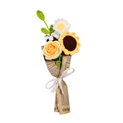 Bothyi - Ramo De Flores De Ganchillo Flores Artificiales Duraderas Por Artesanos Profesionales Amarillo