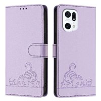 Funda Tipo Cartera Foxdock Para Oppo Find X5 Con Soporte, Ranuras, Rfid, Diseño De Gato