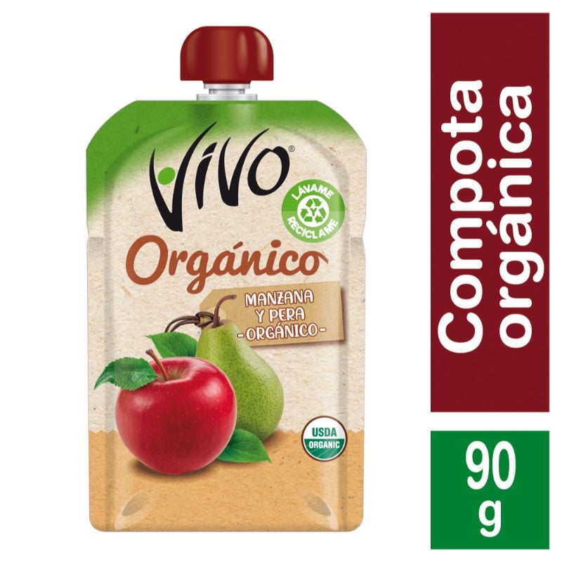 Compota Orgánica Manzana Pera 90 g Vivo