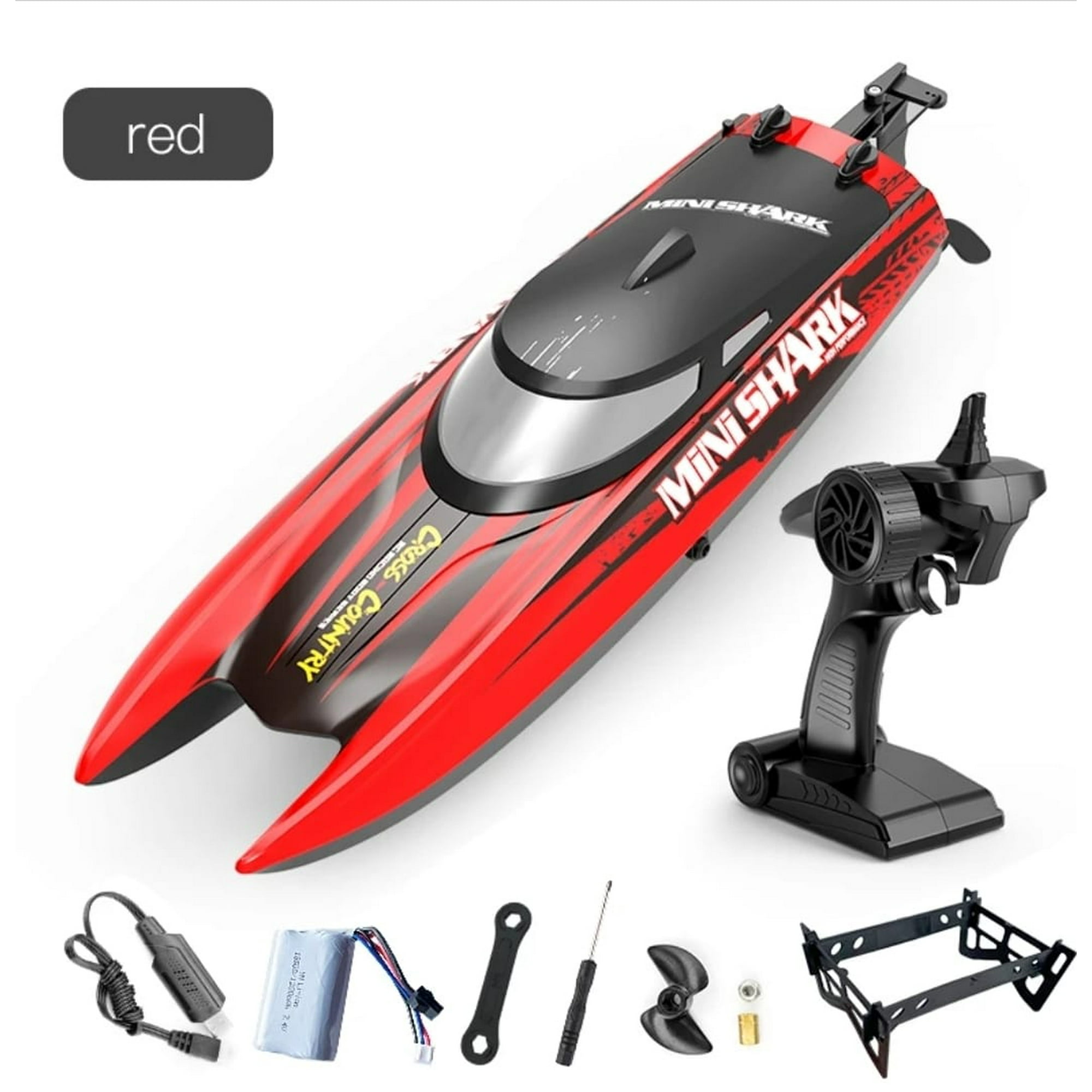 Maravillas Valdivia - Lancha Bote Barco Mini Shark, Control Remoto 2,4 Ghz Rojo 30 Km Rojo