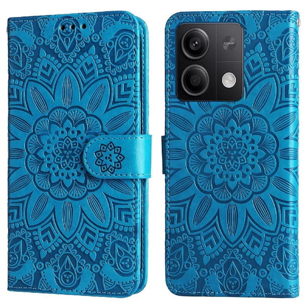 Funda tipo cartera FOXDOCK para Xiaomi Redmi Note 13 5G , diseño girasol en relieve, cuero PU, cierre magnético, soporte y tarjetero