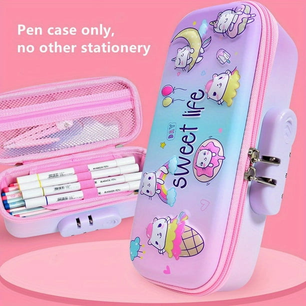 Cute 3D Cartoon Animal Pencil Case with Combination Lock - Perfect Gift for Students - Large Capacity EVA Plastic Pen Holder with Pen Insert