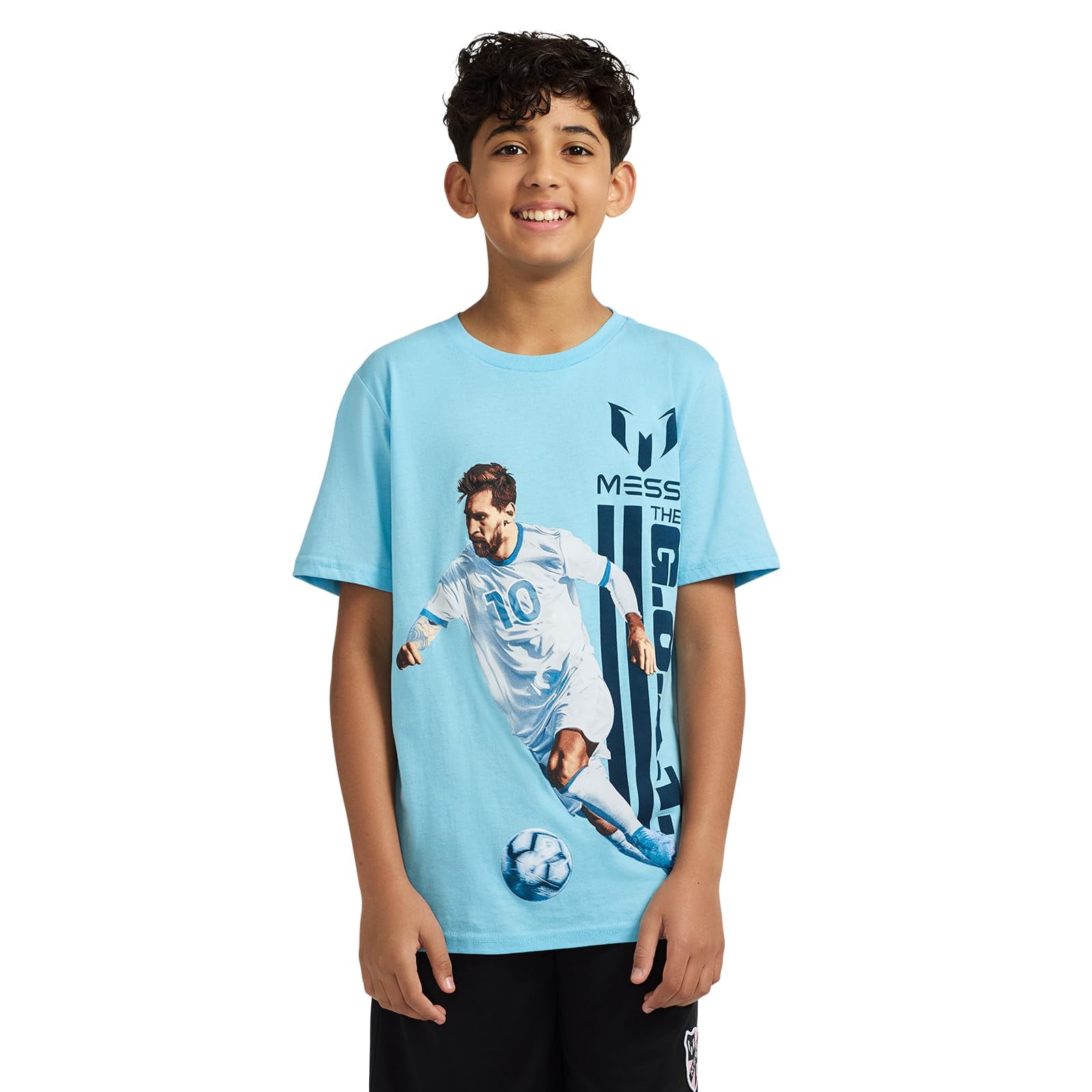 Camiseta Messi Para Niño, Corte Slim Fit, Estampado Gráfico, Mezcla De Algodón, Azul Cielo