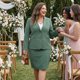thumbnail image 3 of Agnes Orinda Conjunto de Traje de Negocios para Mujer de Talla Grande de 2 Piezas con Solapa con Muesca, Botones, Blazer y Faldas Lápiz Midi con Bolsillo 1X Verde, 3 of 8