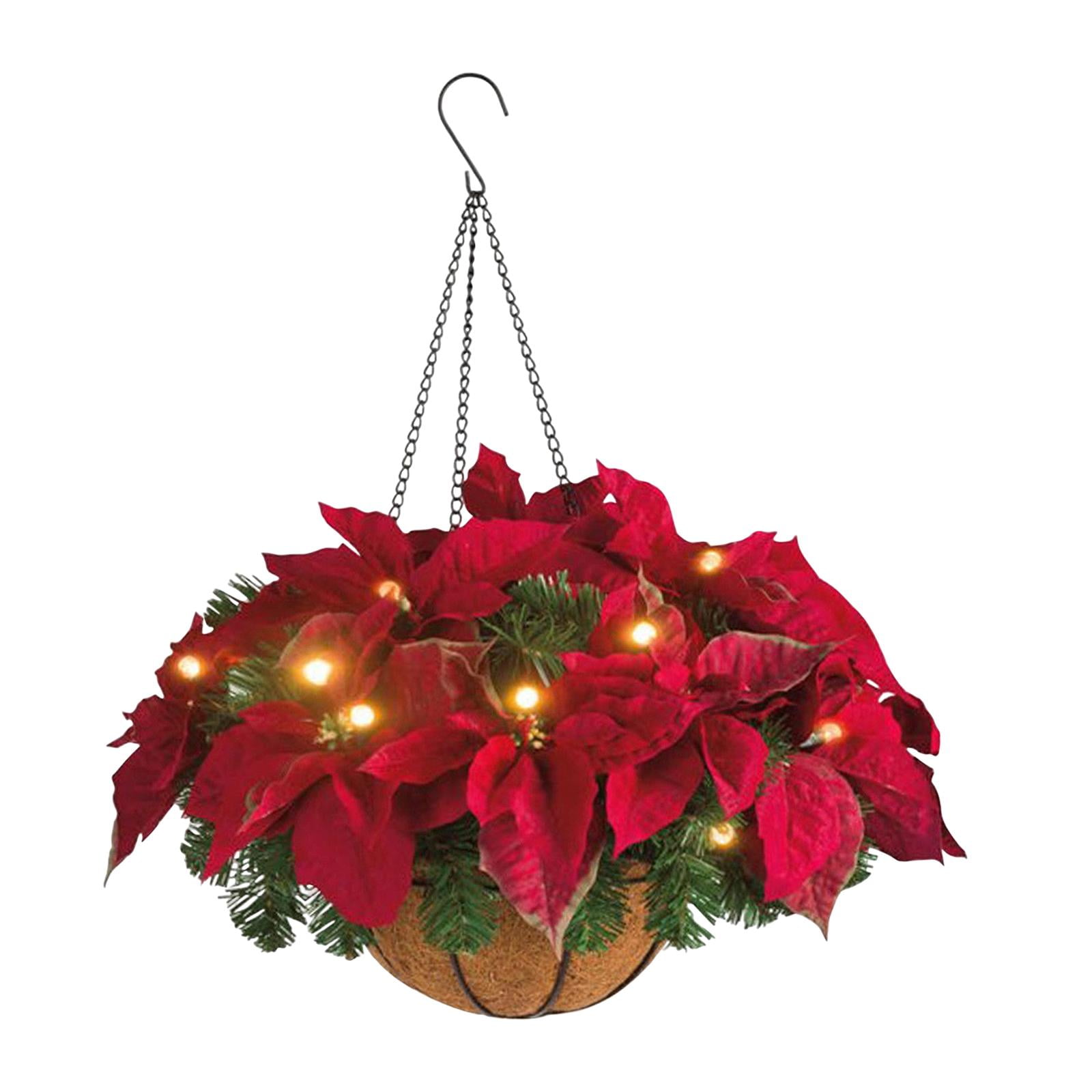 Bothyi - Cesta De Flores Artificiales Poinsettia Artificial Led Con Luces De Cadena