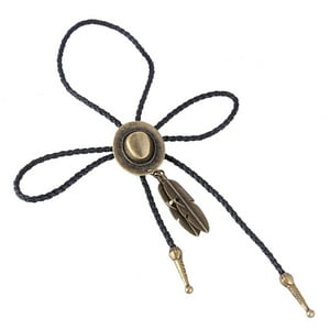 Genérico - Negro Pu Cuero Occidental Vaquero Rodeo Bolo Tie Bola Collar Latón Antiguo
