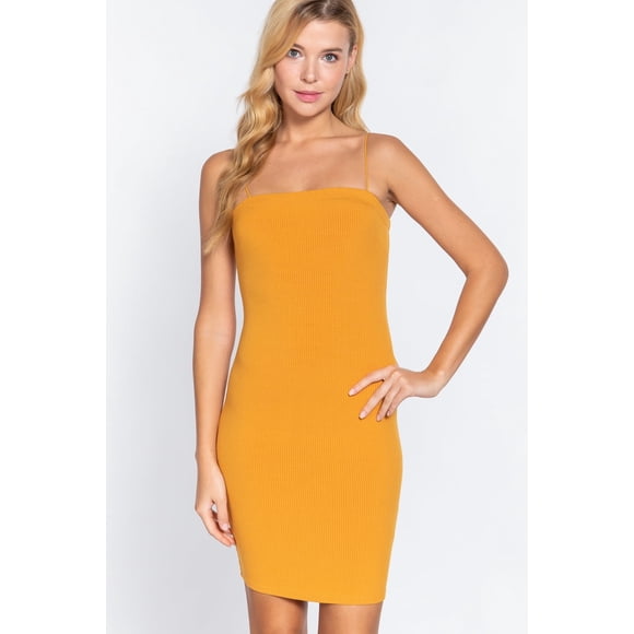 Vestido Mini De Canalé Grueso Amarillo S