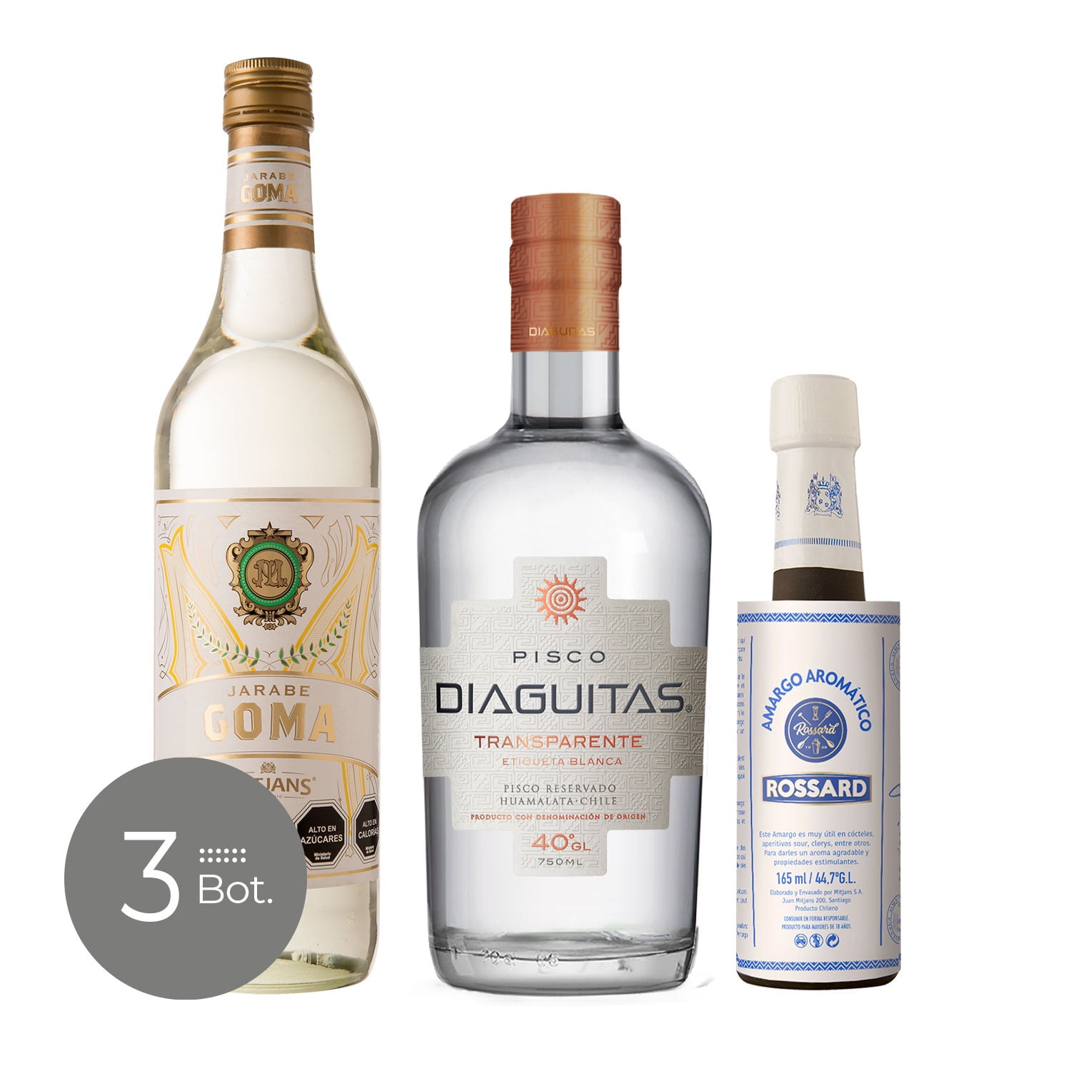 Diaguitas+ Rossard+ Mitjans - Pack Sour Pisco Diaguitas Transparente +amargo +goma
