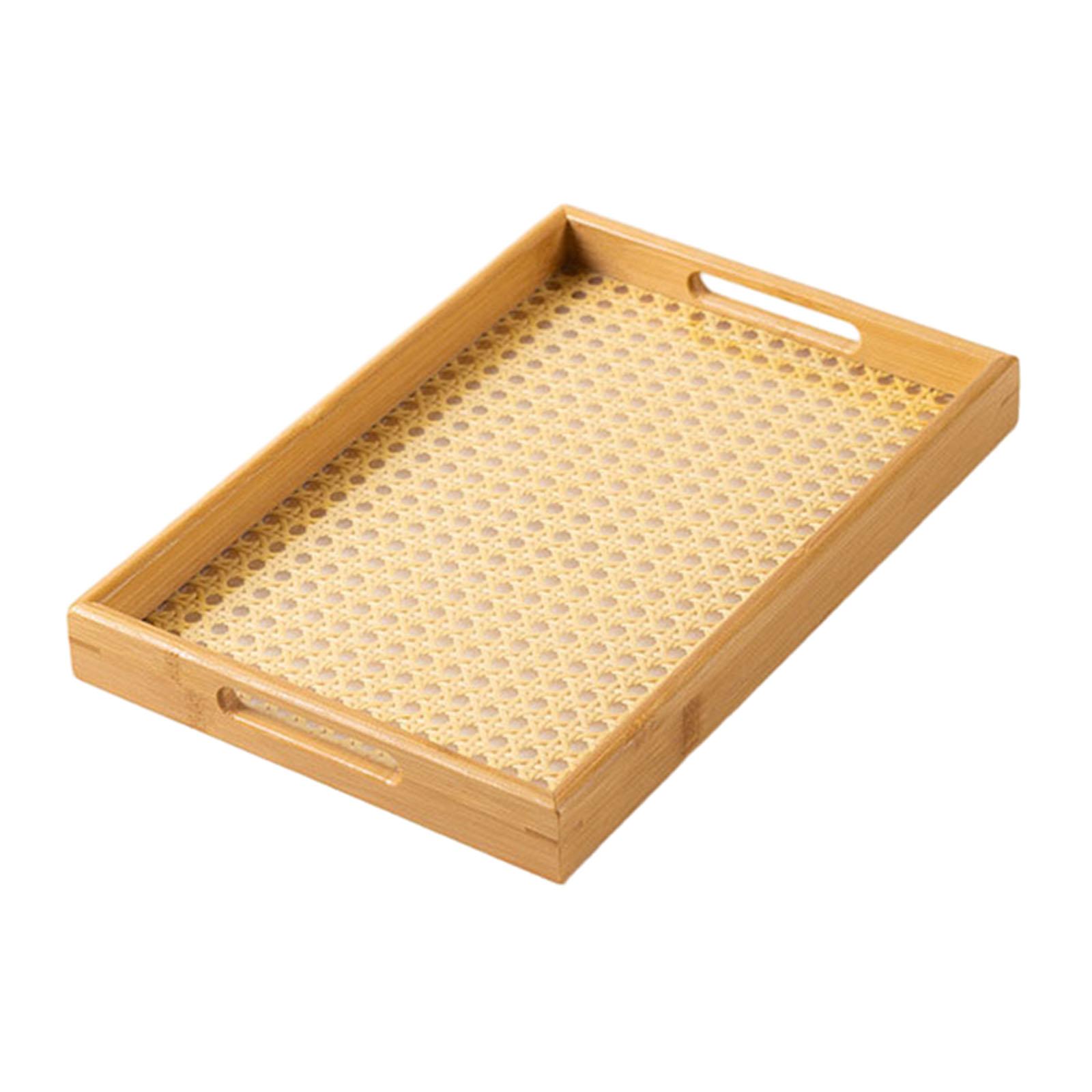 Bothyi - Bandeja De Bambú Para Servir Con Asas, Bandeja De Cama Para Dormitorio, Fiestas, Comer, Almacenar, 33X22X3,5 Cm