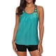 thumbnail image 1 of Tankini push up con espalda en T, estampado a rayas y tirantes, con pantalones cortos para mujer, 1 of 5