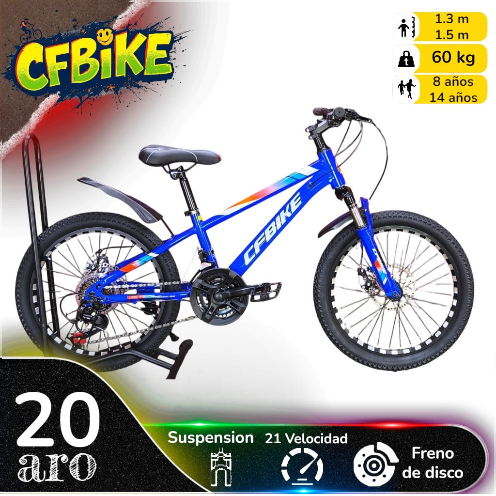 Vipnetwork - Bicicleta Aro 20 Cfbike Azul Con Freno Disco Y 21 Vel. Azul