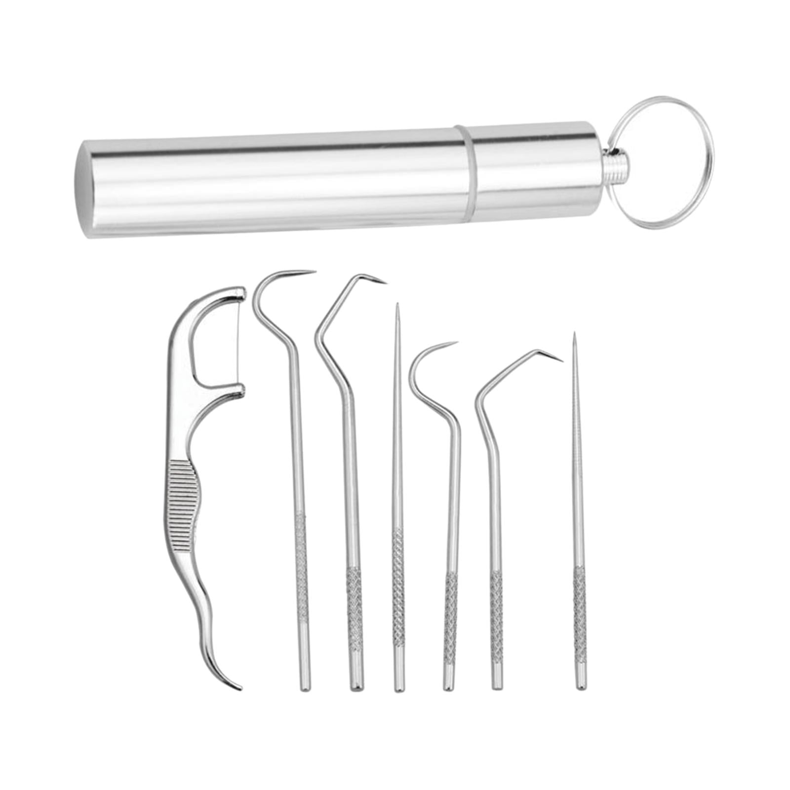Magideal - De Palillos Material Acero Inoxidable 304, De Limpieza Bucal Portátil, Limpiador De Para Viajes, Camping, Picnic Con Soporte , De 7 Piezas. Juego De 7 Piezas.
