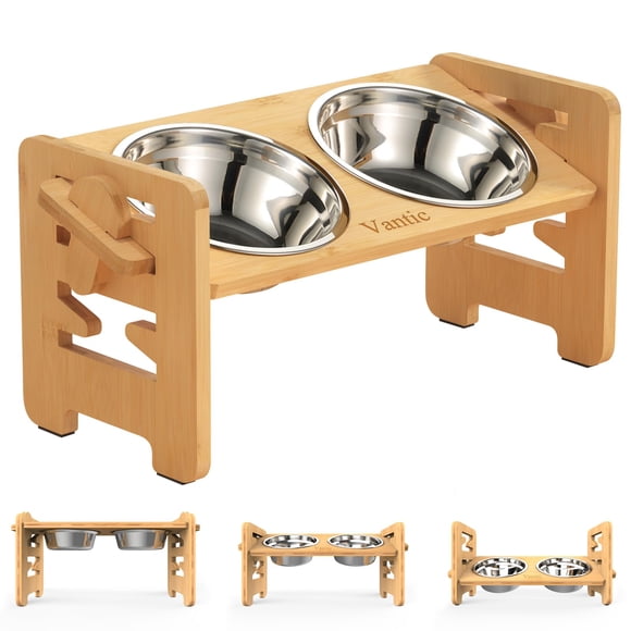 Cuencos elevados para perros Vantic, ajustables, elevados, con 2 cuencos