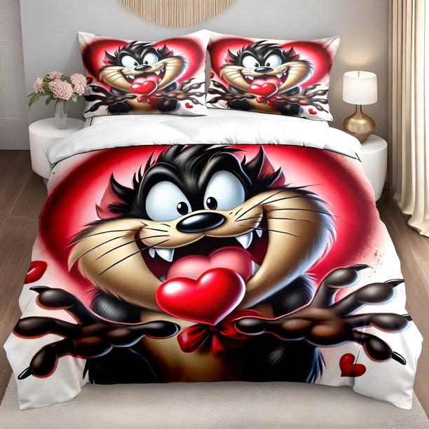 3pcs Bedding set Bedding Cushion Cover Valentine's Day Heart Cartoon Cat Print Comforter Cover Set