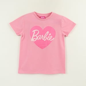 Polera Manga Corta Niña Rosado Logo Barbie