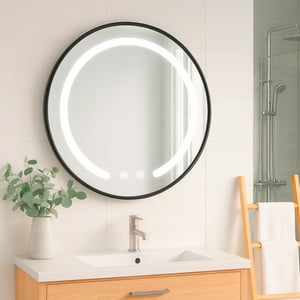 Joytek - Espejo Redondo Marco Negro Touch Con Luz Led 3 Colores 60 Cm