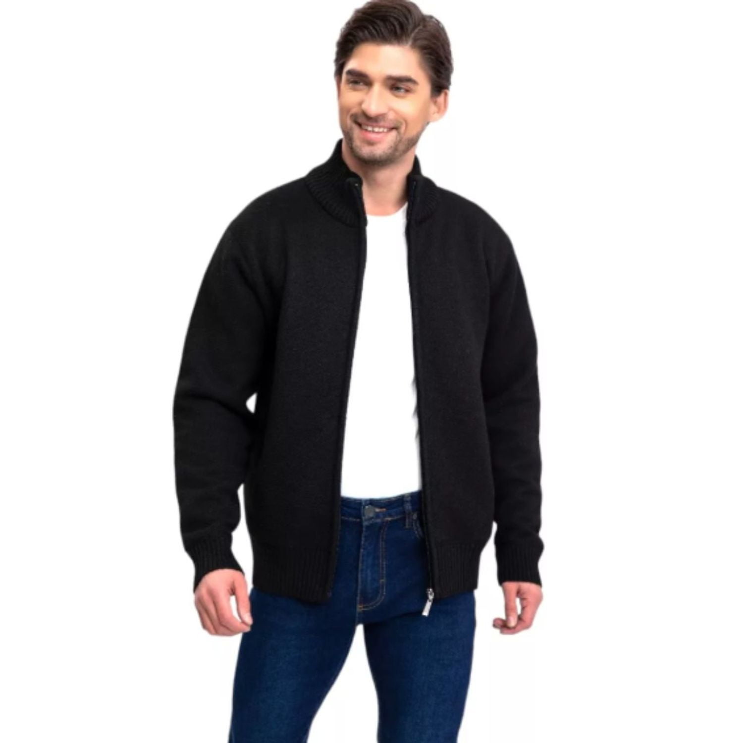 Likeshop - Chaqueta Sweater Algodon Cuelo Alto Forro Piel Bolsillos Cierre 7169