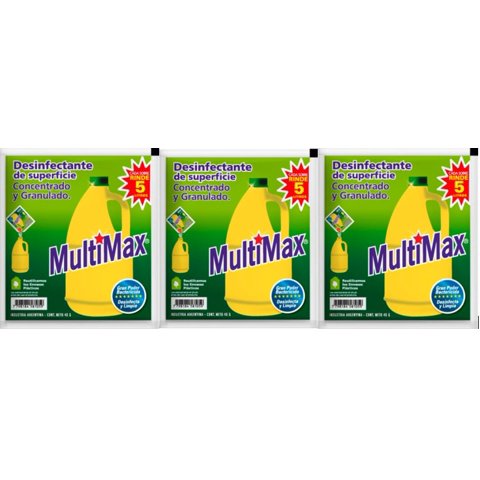 Multimax - Cloro Granulado Desinfectante Para Diluir 5 Litros X 40Grs 10 Unidaes 50 Lts