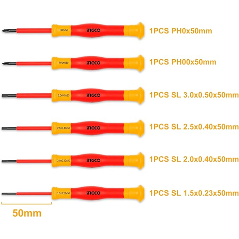 Genérico - Set Desatornillador De Precision Aislado Ingco Vde 6 Piezas