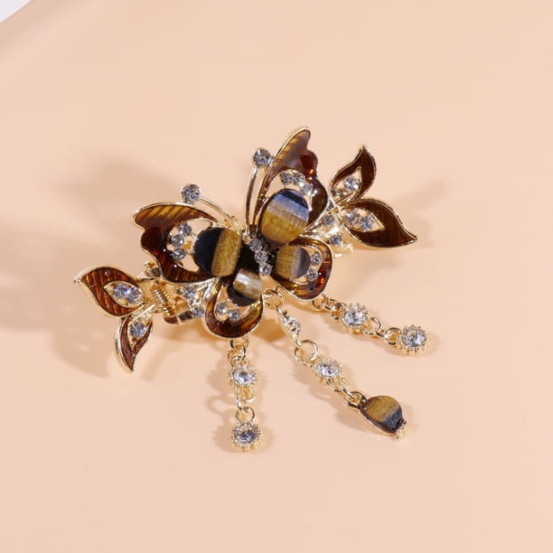 Elegant Flower Hair Clip with Rhinestone Tassel and Glitter - Vintage Hair Accessory for Women