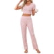 thumbnail image 2 of INSPIRE CHIC Conjunto de pijama casual para mujer Y2K Loungewear Jersey Knit Cute Floral de manga corta con cuello en V y pantalones elásticos S Rosa, 2 of 6
