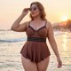 thumbnail image 2 of Agnes Orinda Traje de Baño de Dos Piezas para Mujer de Talla Grande para Escuela y Universidad, Conjunto de Tankini con Cuello en V y Shorts, Control de Abdomen Fruncido para Playa y Piscina 4X Café, 2 of 8