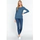 thumbnail image 2 of Saronite Camiseta Térmica de Manga Larga con Cuello Henley de Algodón Acanalado Básico, Azul Acero (para Mujer), 2 of 4