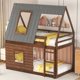 thumbnail image 1 of Cama doble de madera con techo, escalera y deslizador, 1 of 6