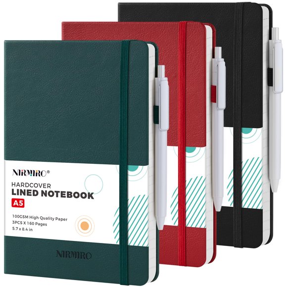 Cuaderno NIRMIRO A5 Paquete de 3 Tapa Dura 160 Páginas Rayadas