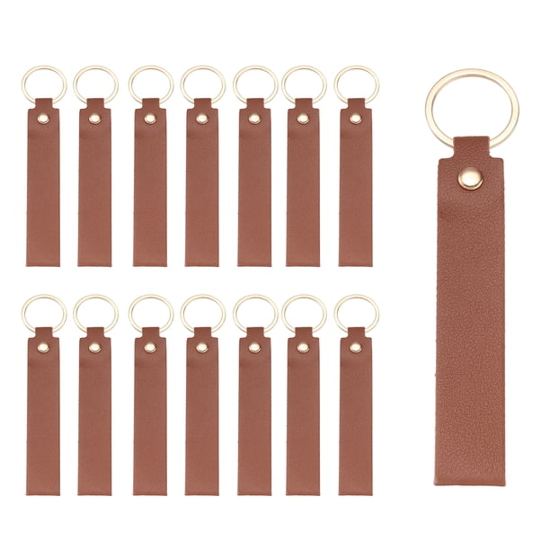 Uxcell 20 Pcs Blanks de Llavero de Cuero PU a Granel Kit de Llavero de Cuero para Grabado Láser con Anillos de Llave para Suministros de Bricolaje Regalos (Marrón Oscuro, 5.3" x 0.8")