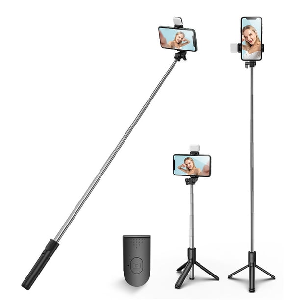 Trípode para selfies con luz, control remoto Bluetooth extraíble, ligero y portátil