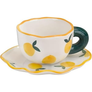 Veat00L - Juego De Cafetera Cerámica, Diseño De Lindo Juego De Tazas Creativas, Adecuado Para Lavavajillas Y Microondas, 6 Onzas / 180 Ml Para Leche De Té Con Leche