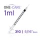 thumbnail image 3 of Jeringas ONE-CARE 1 ml 31G 8 mm con tapón naranja - 100 unidades, 3 of 6