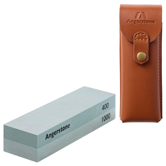 Afilador de Cuchillos Angerstone Doble Granulado 400/1000 con Estuche de Cuero