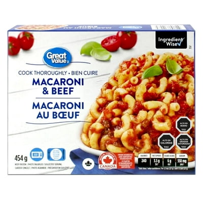 Plato Preparado Macarrones Con Carne 454 G Great Value