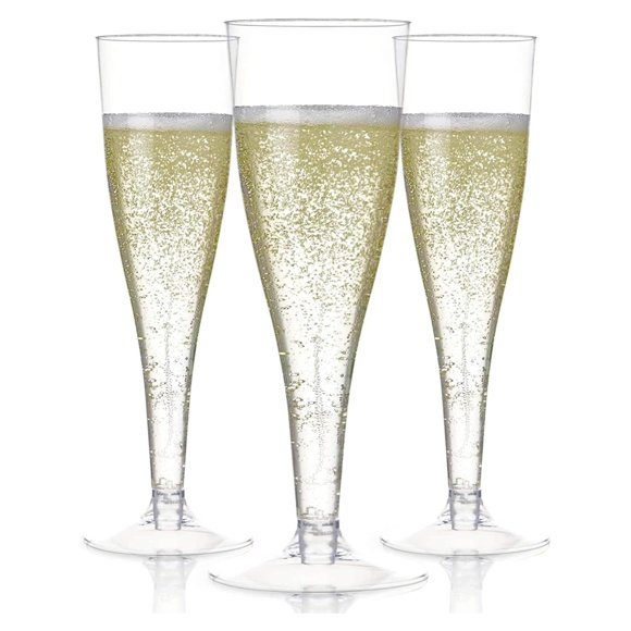 Juego de 24 flautas de champán Prestee de plástico transparente, 130 ml