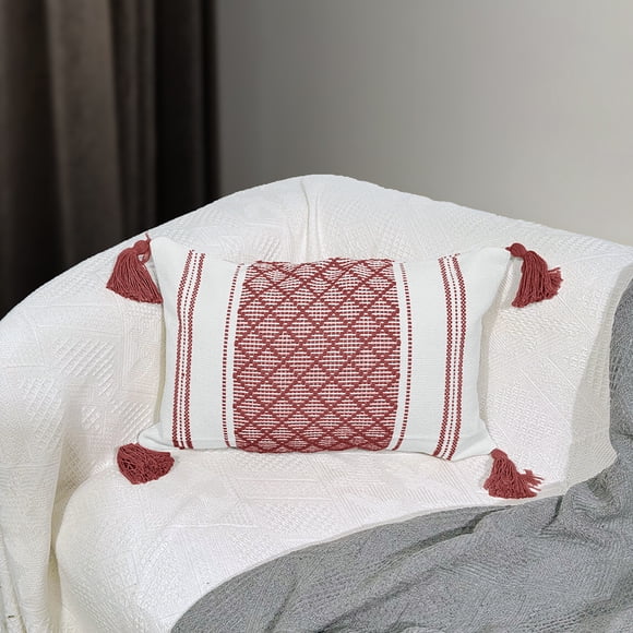 XmhyTop Almohada bohemia (1 pieza), 45 x 30 cm, Material de chenilla felpuda neutra, con funda y relleno incluido, ideal para sala de estar, sofá, cama, Estilo B, Rojo