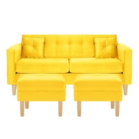 Bodevir - Sofa New Retro 3C + 2 Pouf Felpa 05 Amarillo