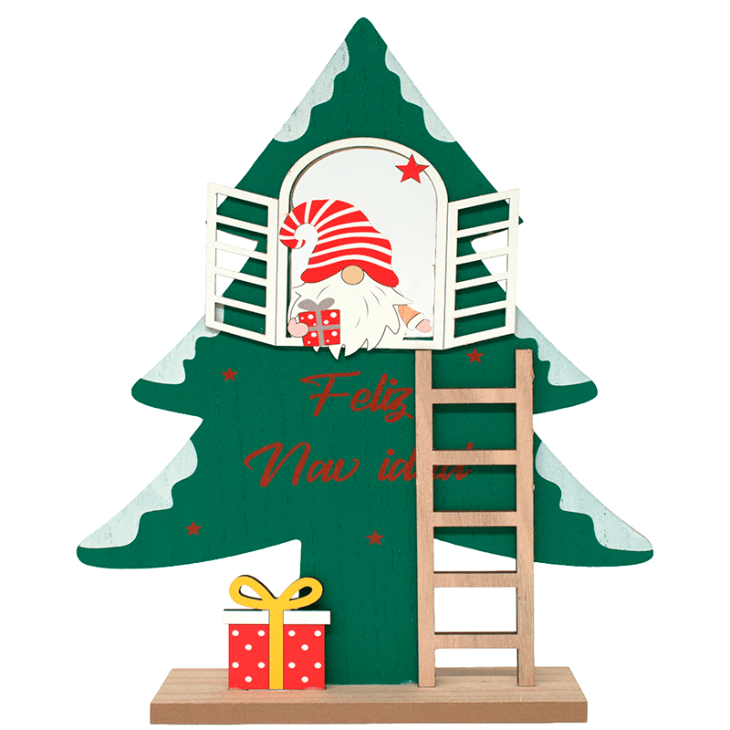 Wakeshome - Adorno De Navidad Arbolito De Madera Con Nomo 30*16cm