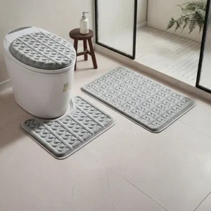 Casadeliacl - Set Alfombras De Baño 3 Piezas Suaves Absorbentes T.F.I Gris Claro Cuadritos