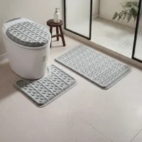 Casadeliacl - Set Alfombras De Baño 3 Piezas Suaves Absorbentes T.F.I Gris Claro Cuadritos