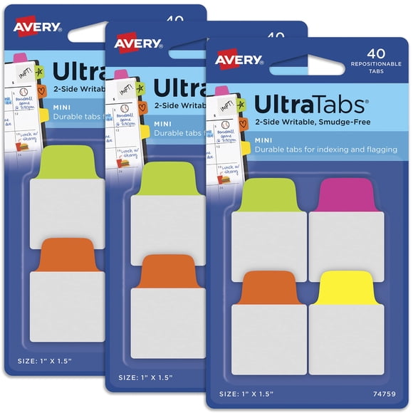 Tabs Avery Mini Ultra, grabables a 2 caras, 1 x 1,5 cm, 120 en total